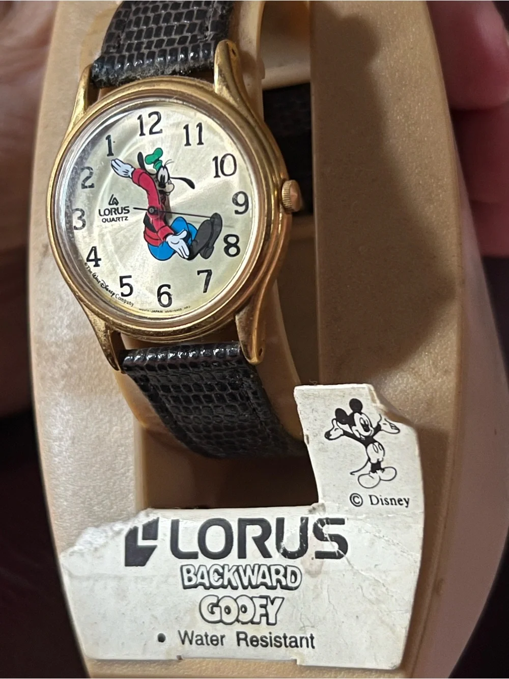 VTG Lorus by Seiko Goofy Quartz Watch Unisex Gold Tone Leather Band New In Case